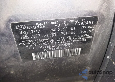 2013 Hyundai Elantra Gls/Limited from USA, damaged, VIN KMHDH4AE4DU550971